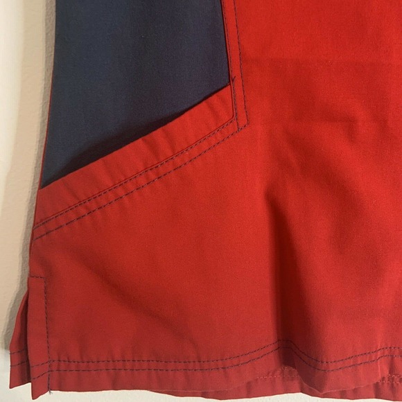 Reina Red Blue Mock V-Neck Scrub Top Medical Uniform XS - Picture 2 of 9